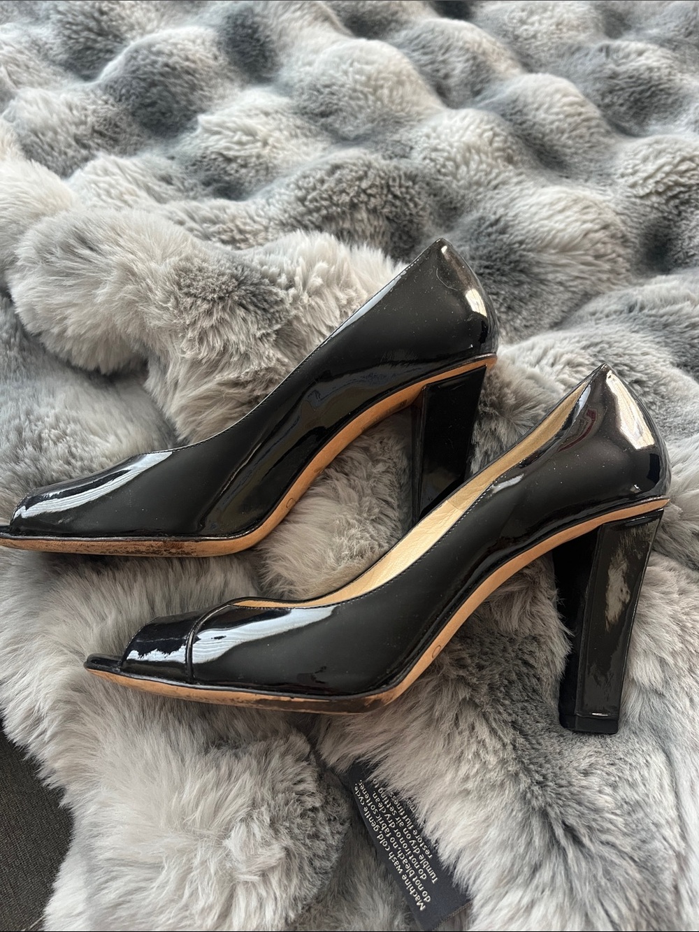 Jimmy Choo Black Patent Leather Peep-Toe Heels - Picture 2 of 3